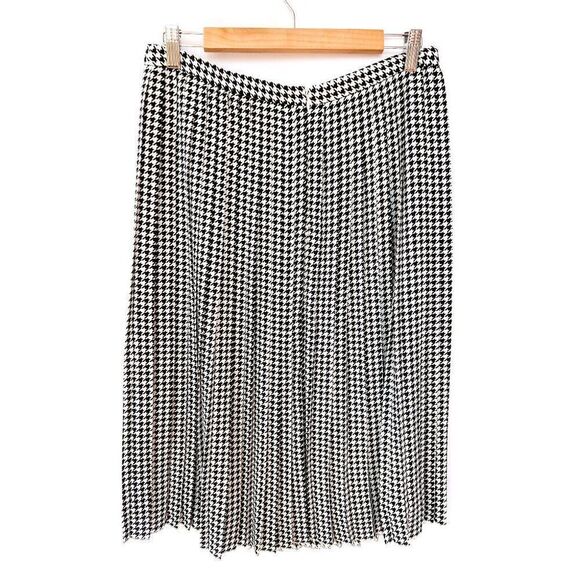 J. Crew Factory White Black Houndstooth Print Pleated Midi Skirt 12P - Picture 8 of 10